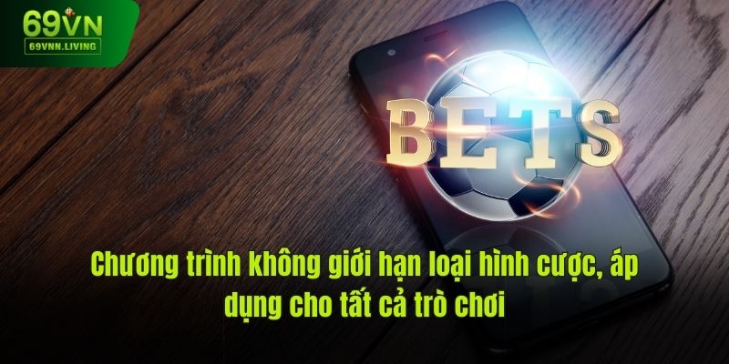 Chương trình không giới hạn loại hình cược, áp dụng cho tất cả trò chơi